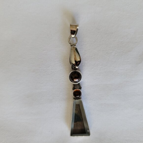 Sterling Silver Pendant 3-Gem Stones JLR Design Vintage 925 Sterling - Picture 6 of 10